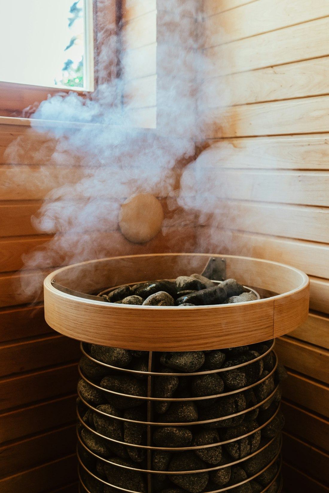 Steam rising from a sauna stove
